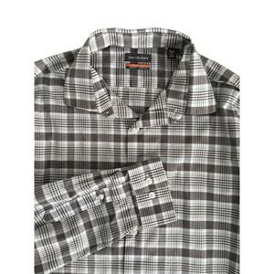 Van Heusen Shirt Mens 15.5 32/33 Gray Plaid‎ Slim Fit Stain Shield Stretch